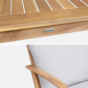 Set di 2 poltrone con tavolo in legno di acacia, ecrù