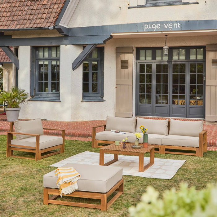 Salotto da giardino in legno, 5 posti, marrone naturale