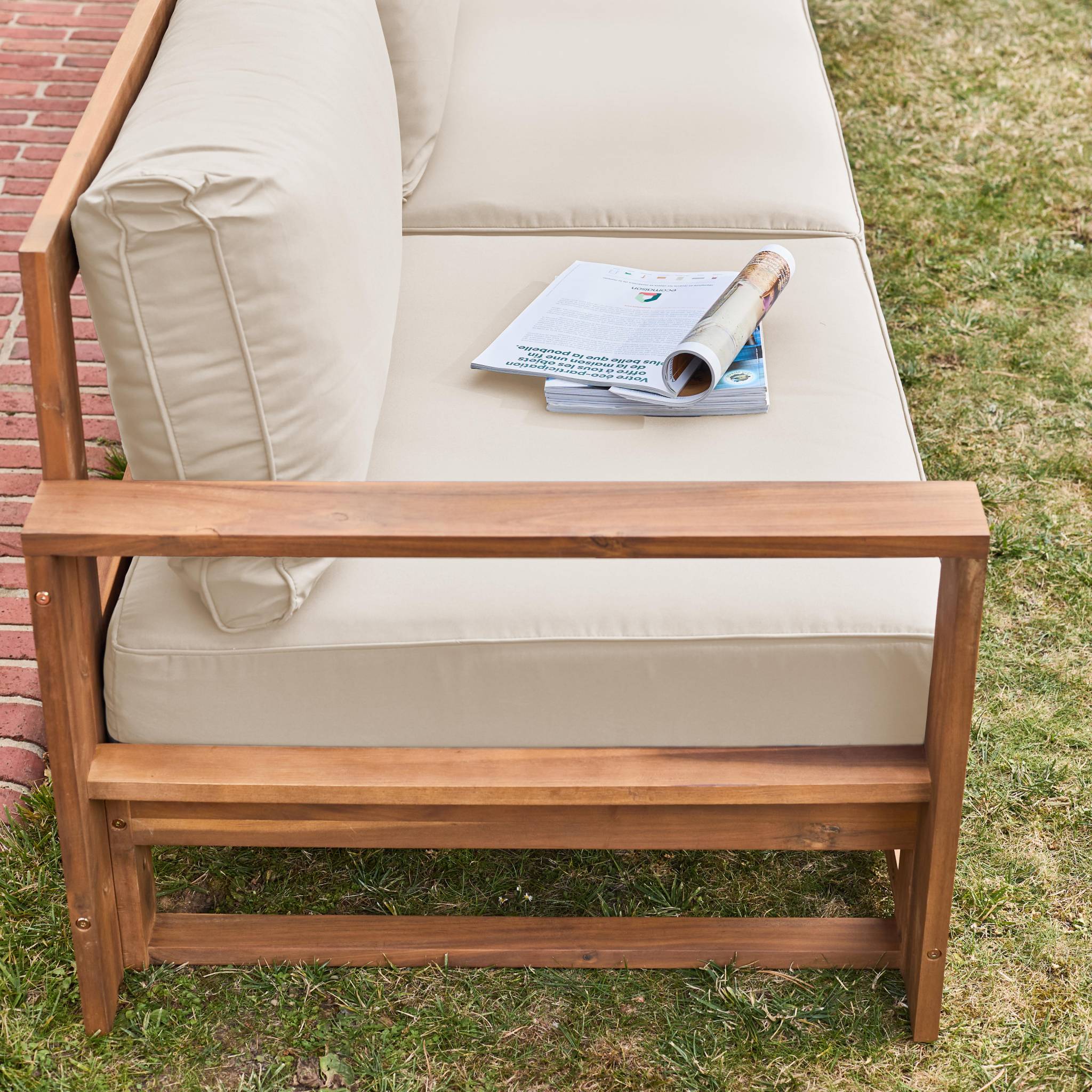 Salotto da giardino in legno, 5 posti, marrone naturale