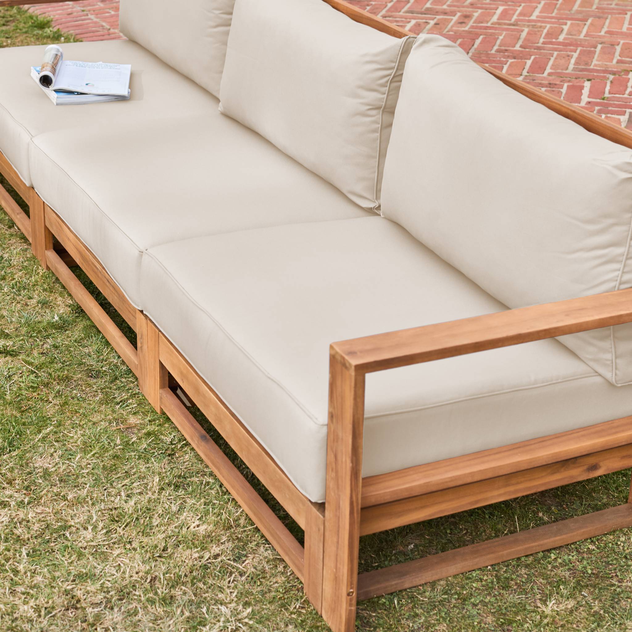 Salotto da giardino in legno, 5 posti, marrone naturale