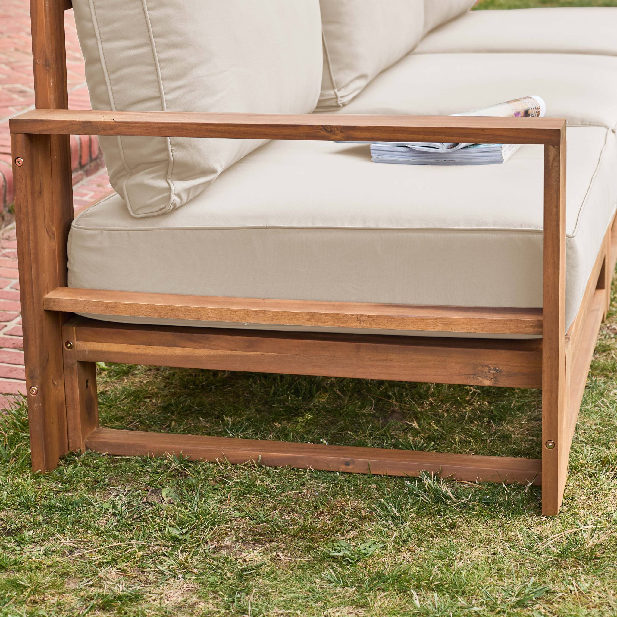 Salotto da giardino in legno, 5 posti, marrone naturale