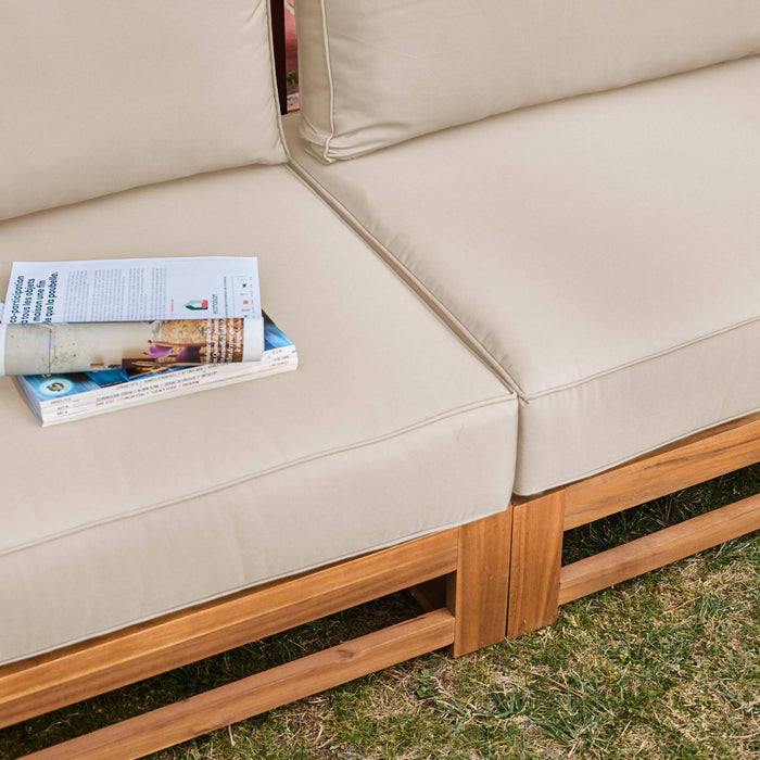 Salotto da giardino in legno, 5 posti, marrone naturale