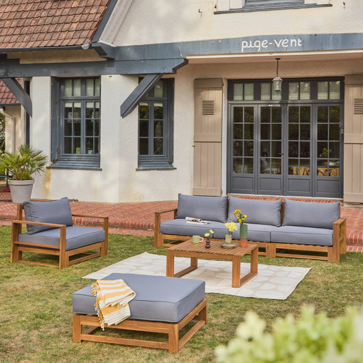 Set di mobili da giardino in legno a 5 posti, marrone naturale