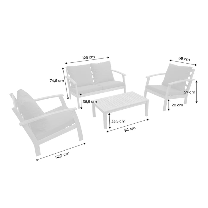 Salotto da giardino in legno a 4 posti, marrone naturale