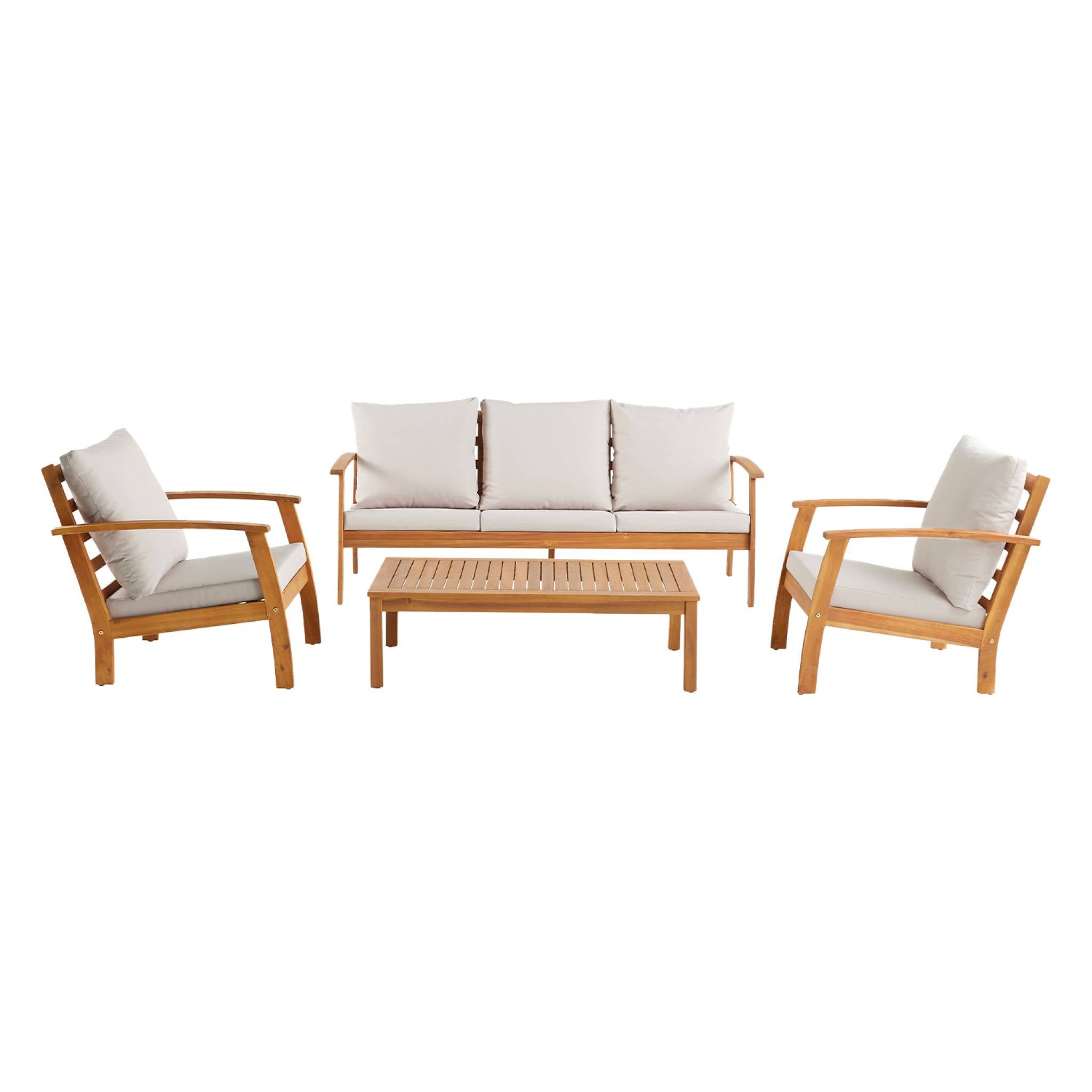 Salotto da giardino in legno di acacia, 5 posti, ecrù