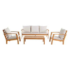 Salotto da giardino in legno di acacia, 5 posti, ecrù
