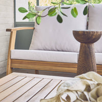 Salotto da giardino in legno di acacia, 5 posti, ecrù