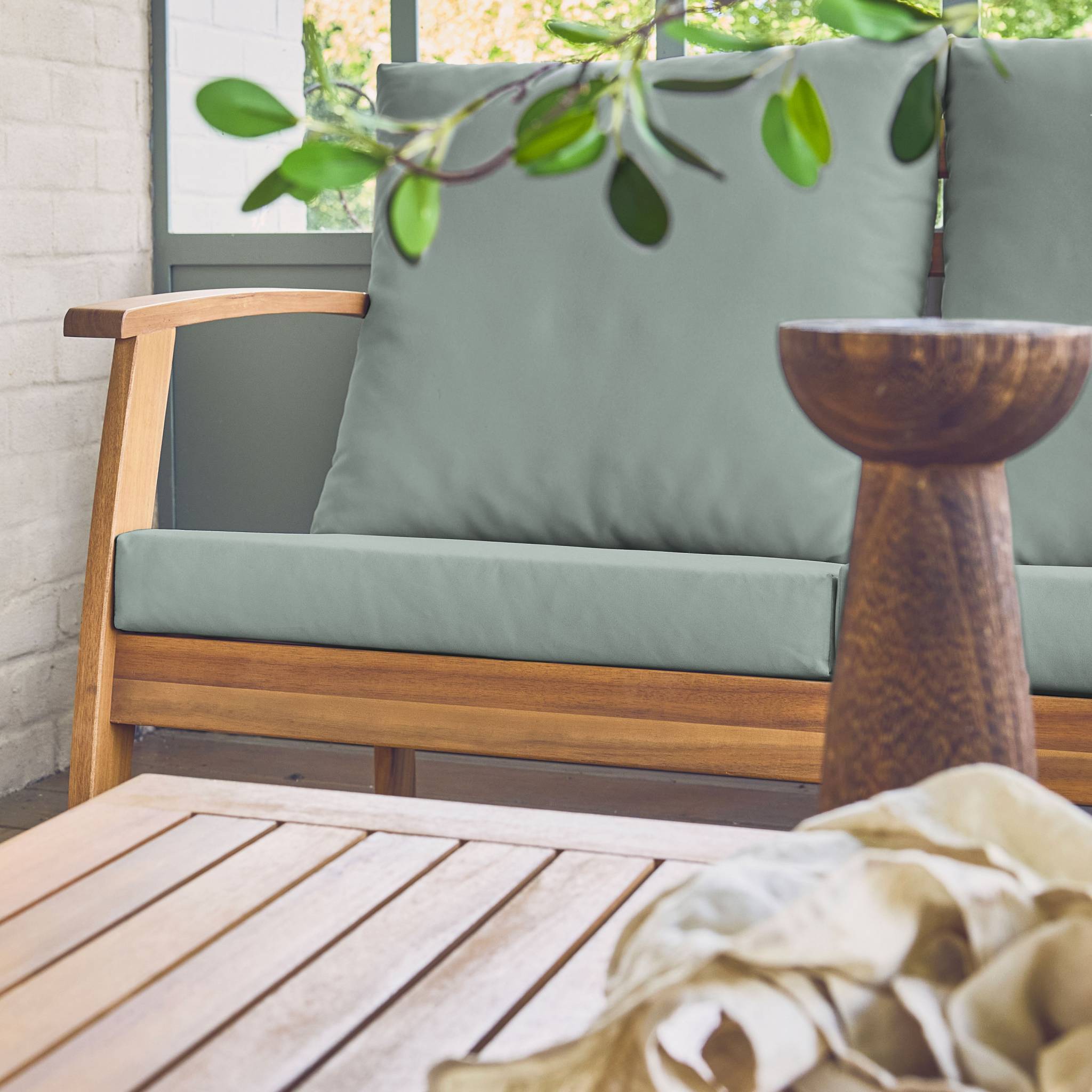 Salotto da giardino in legno di acacia, 5 posti, verde grigio