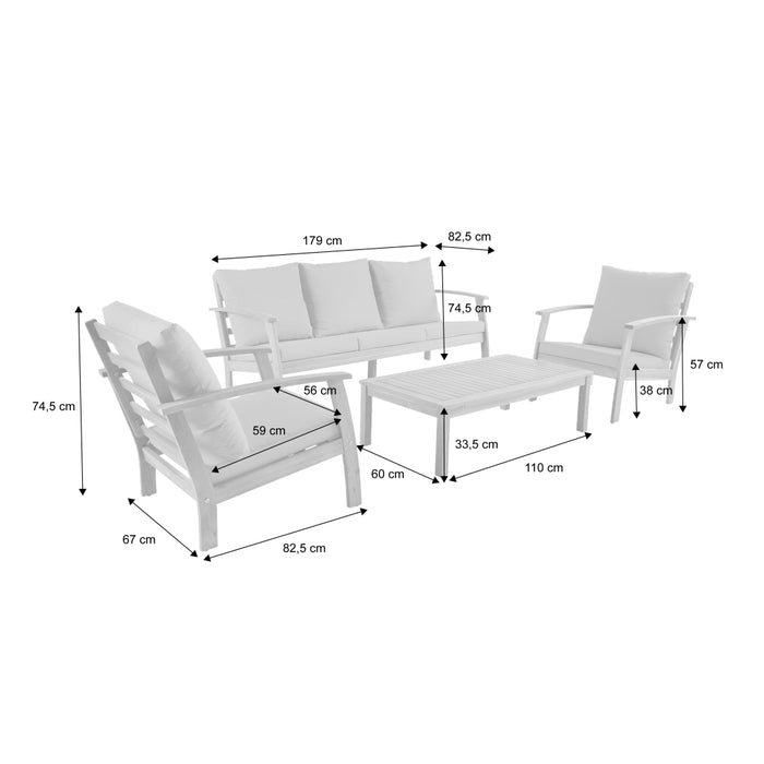 Salotto da giardino in legno di acacia, 5 posti, verde grigio
