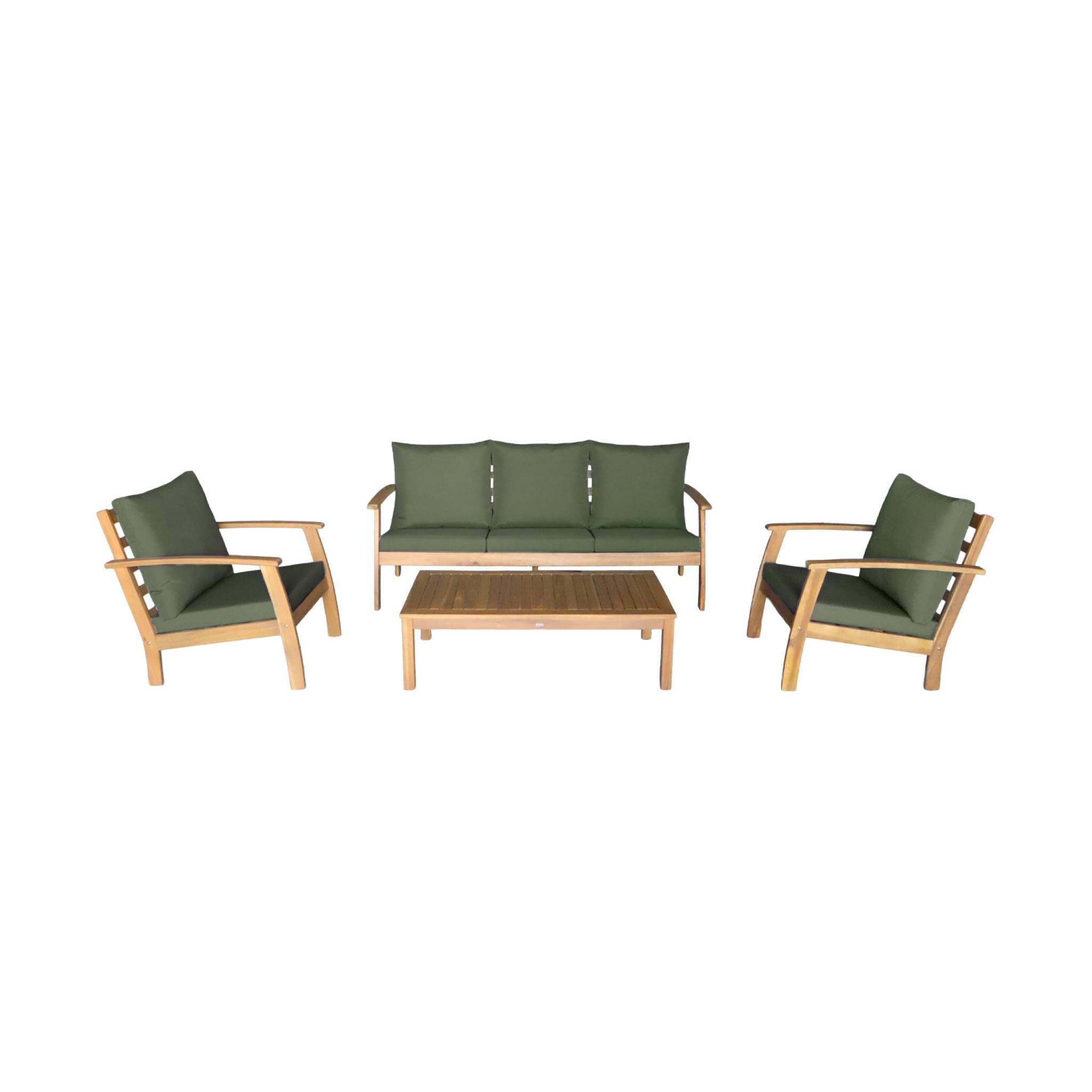Salotto da giardino in legno di acacia, 5 posti, verde kaki