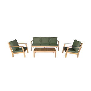 Salotto da giardino in legno di acacia, 5 posti, verde kaki
