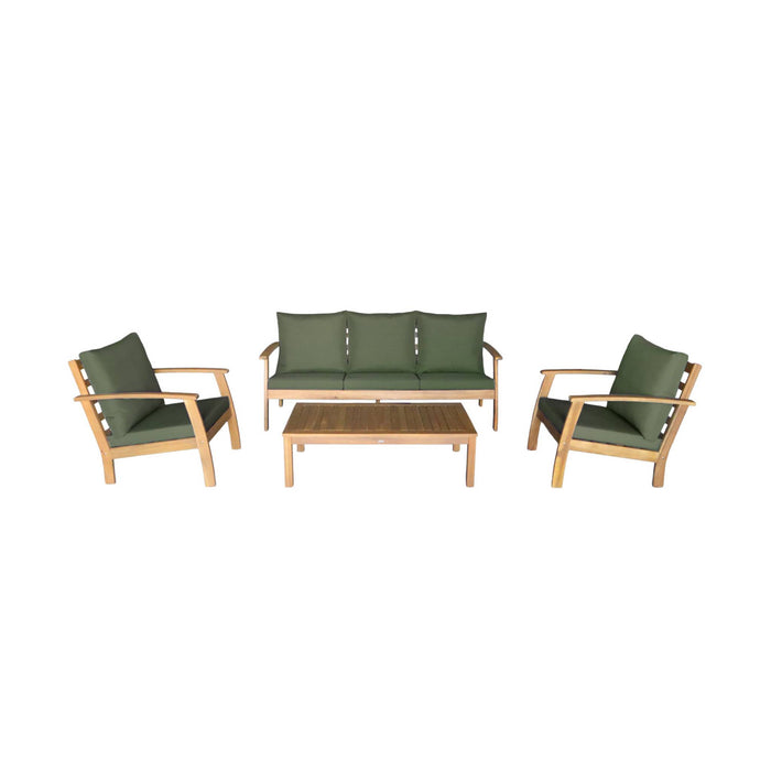 Salotto da giardino in legno di acacia, 5 posti, verde kaki