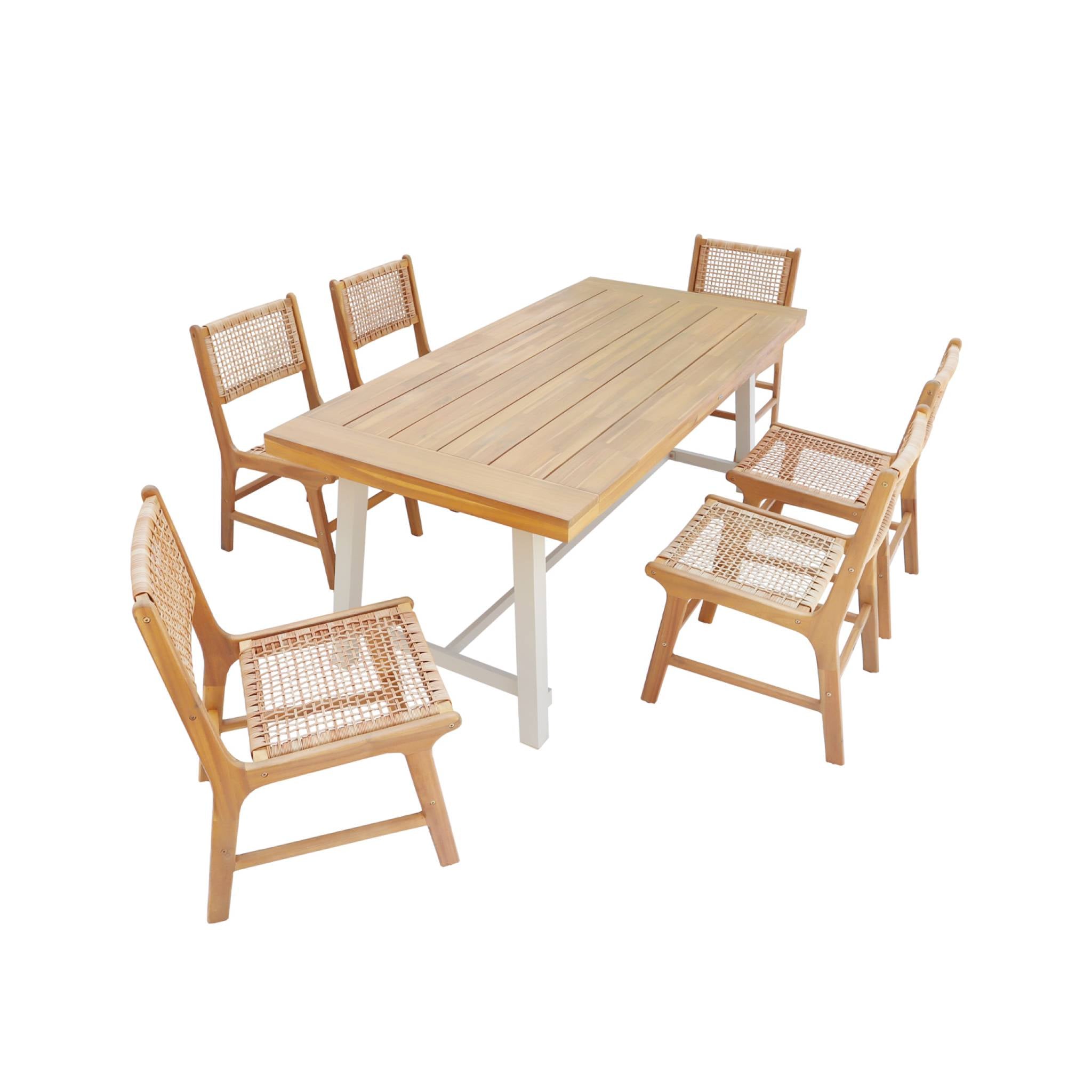 Tavolo da giardino in legno di acacia e metallo con 6 sedie in resina,