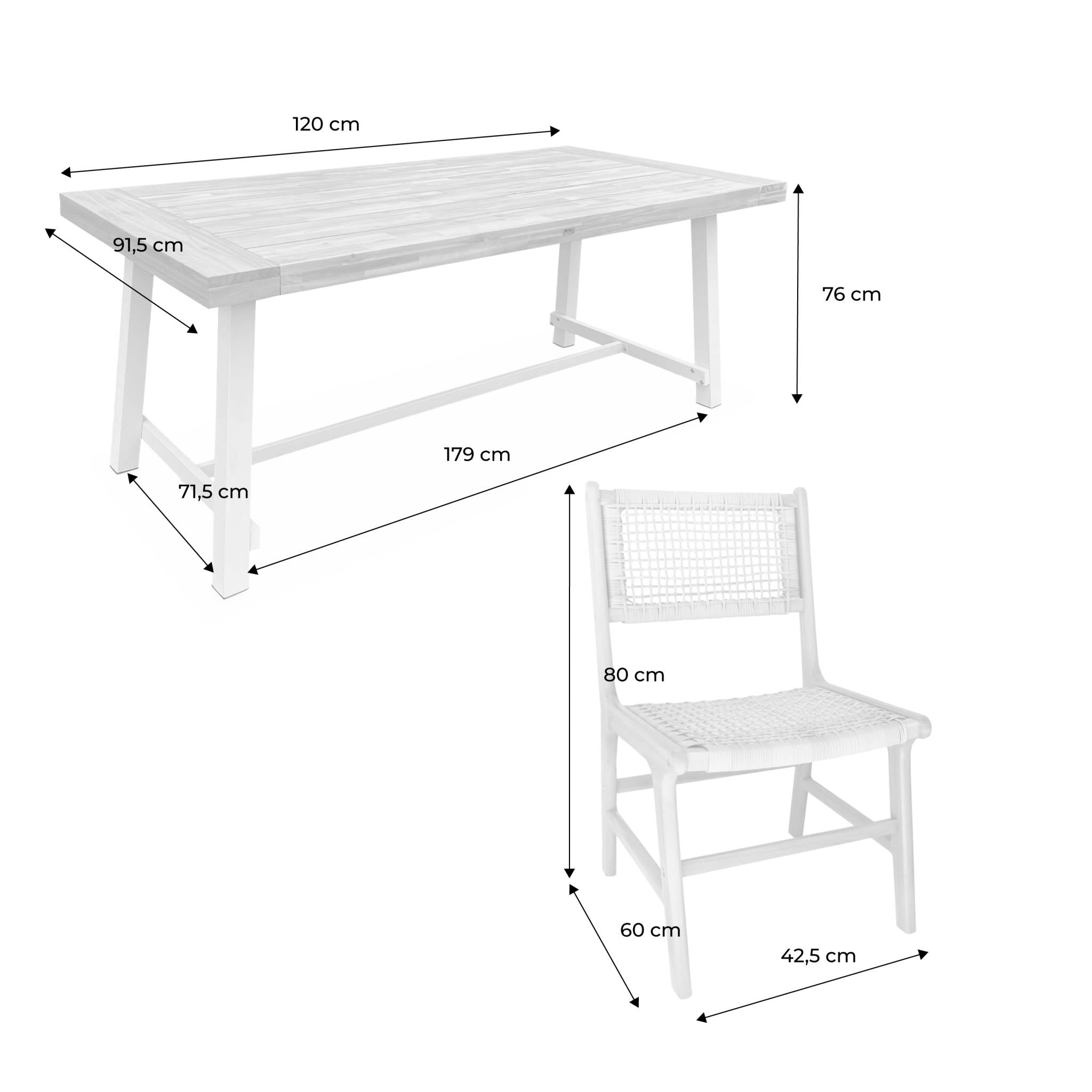 Tavolo da giardino in legno di acacia e metallo con 6 sedie in resina,