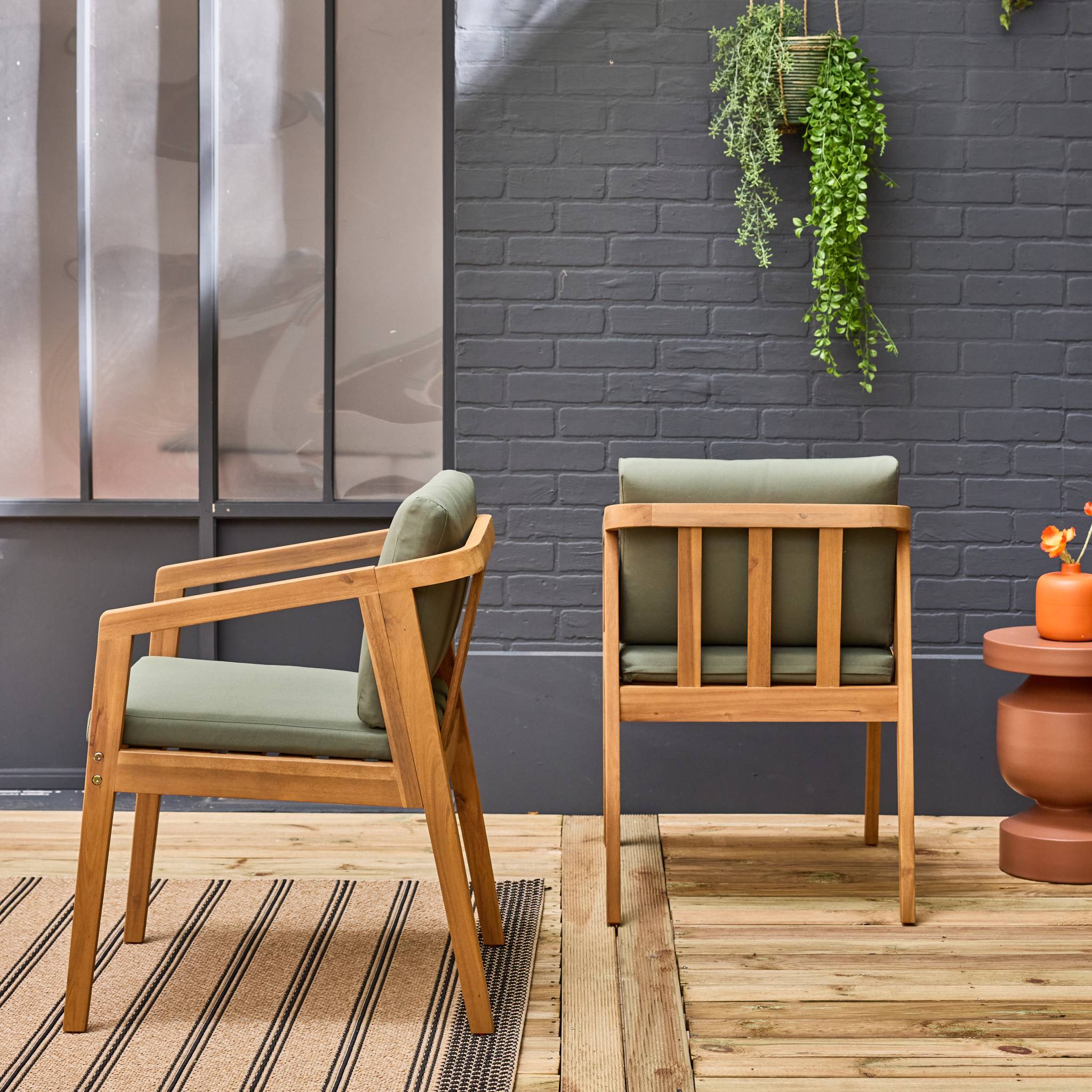 Sedie da giardino in legno di acacia, verde kaki