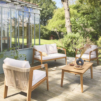 Salotto da giardino in acacia per 4 persone con corde, beige