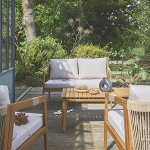 Salotto da giardino in acacia per 4 persone con corde, beige