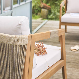 Salotto da giardino in acacia per 4 persone con corde, beige