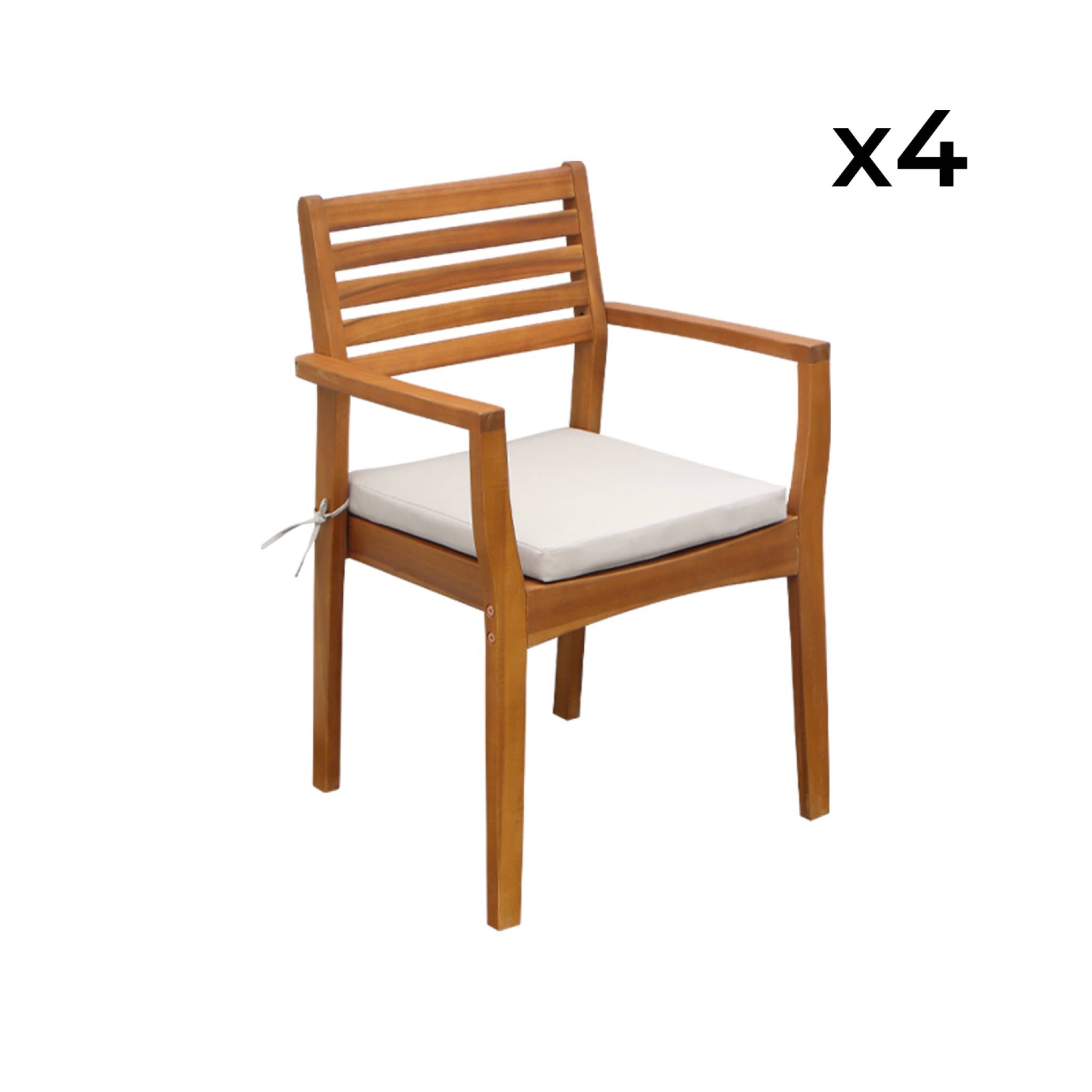 Poltrona da giardino in legno di acacia (set di 4), marrone naturale