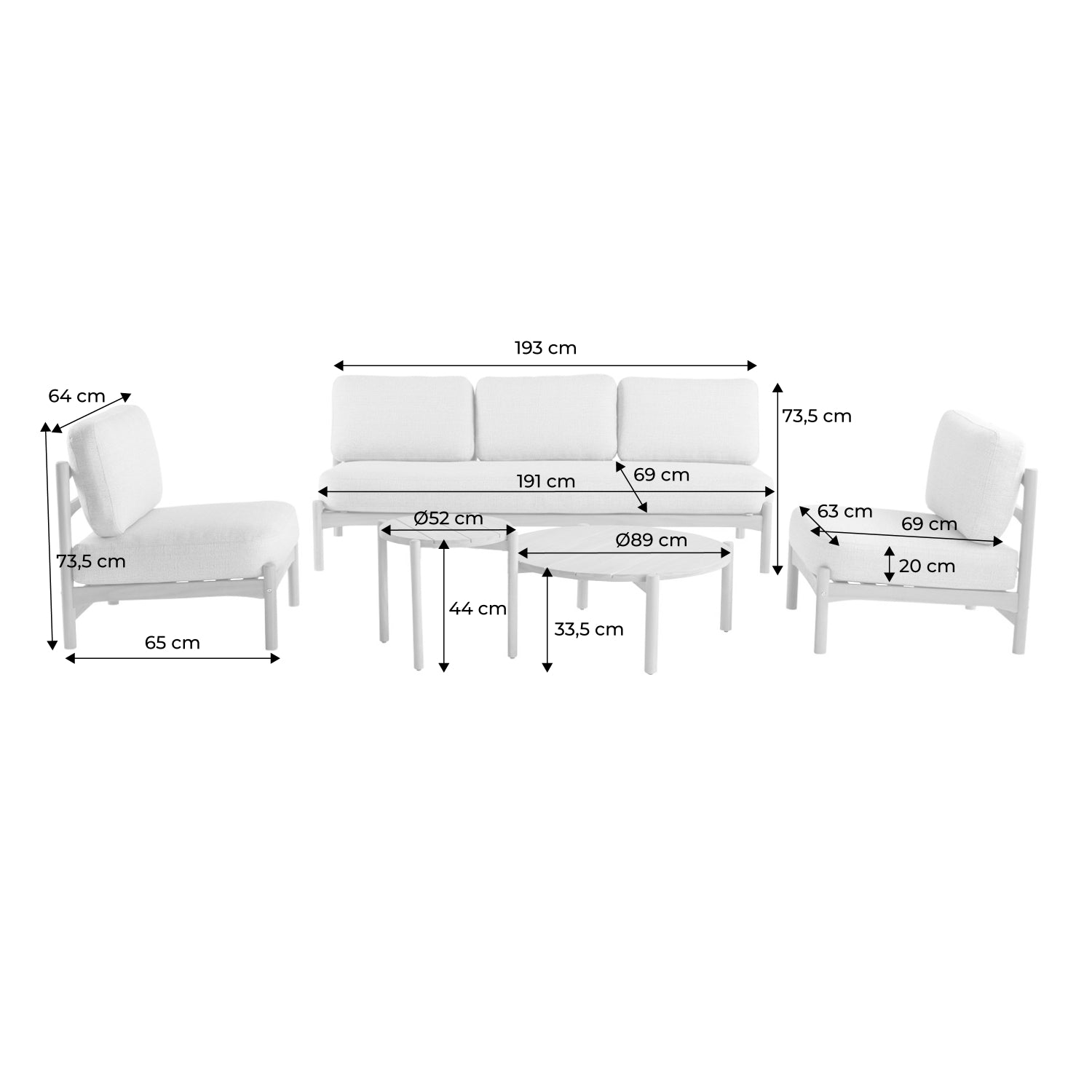 Set da giardino in legno di acacia, 5 posti, beige