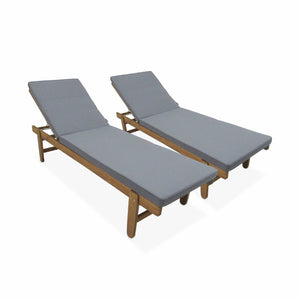 Set di 2 lettini prendisole multiposizione in legno con rotelle,