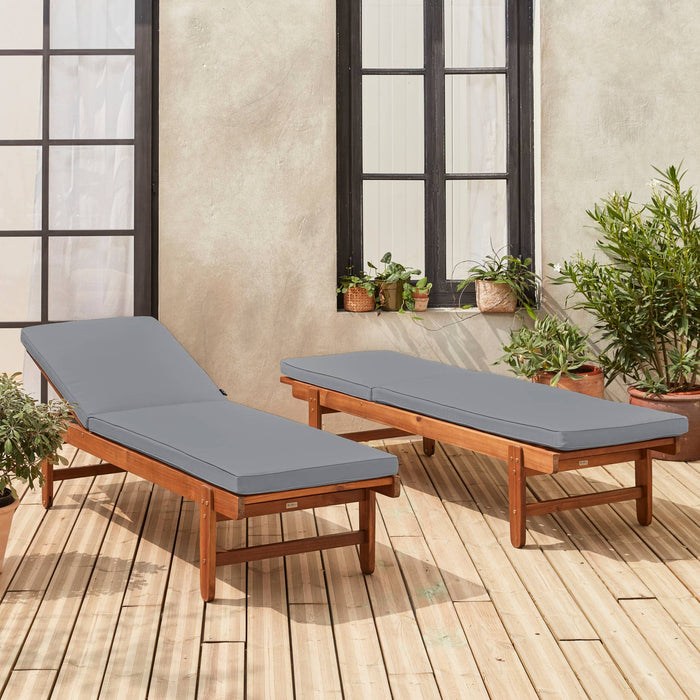 Set di 2 lettini prendisole multiposizione in legno con rotelle,