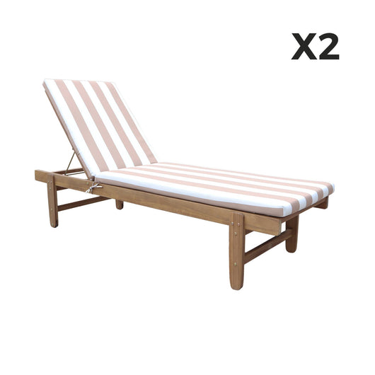 Set di 2 lettini prendisole multiposizione in legno con rotelle, beige