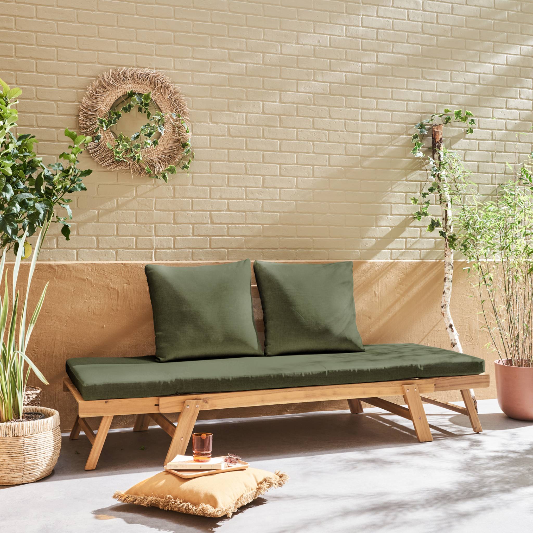 Panchina da giardino a 2/3 posti, verde kaki