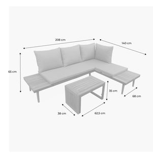 Salotto da giardino a 4 posti in alluminio e acacia, bianco
