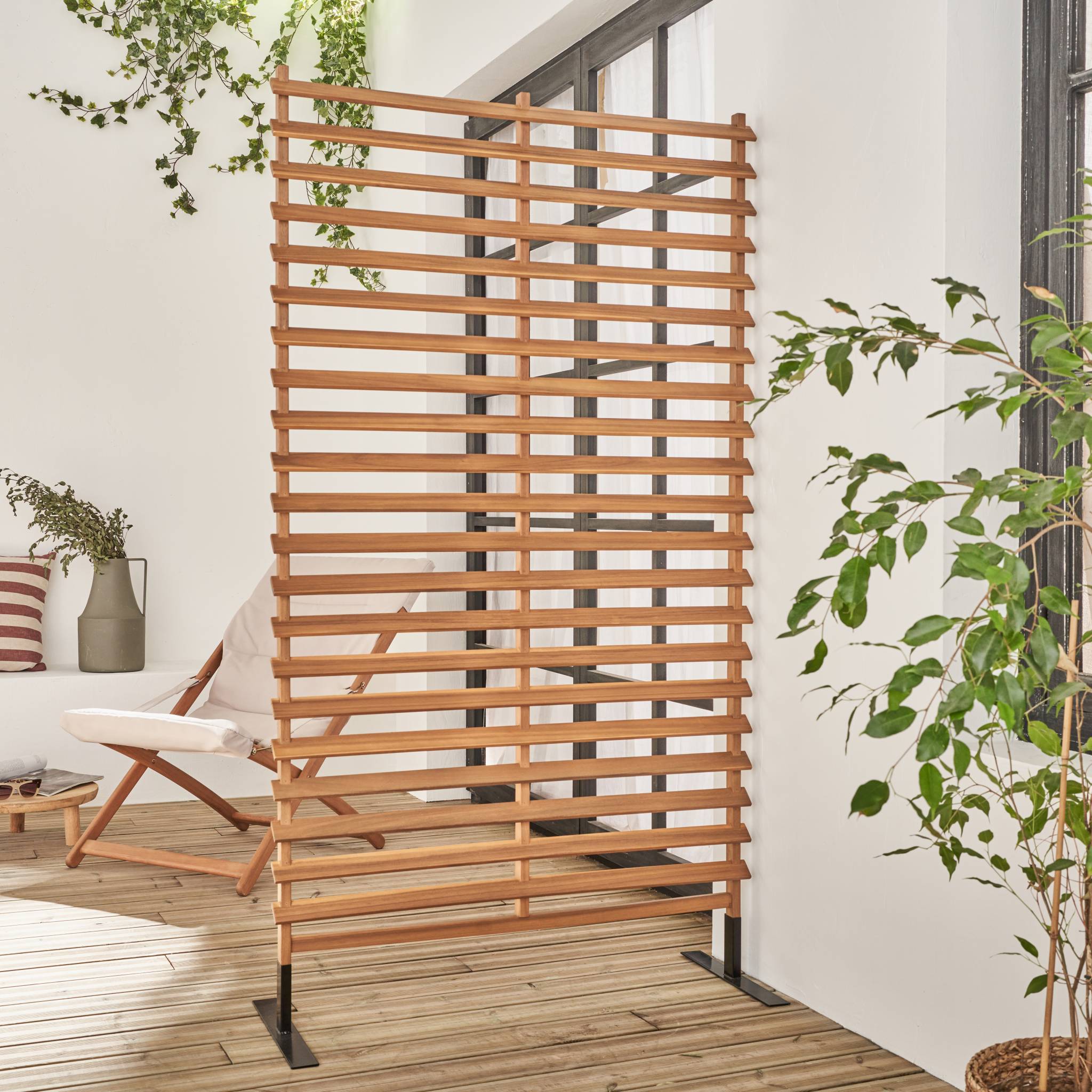 Schermo pieghevole in legno 100cm, marrone naturale