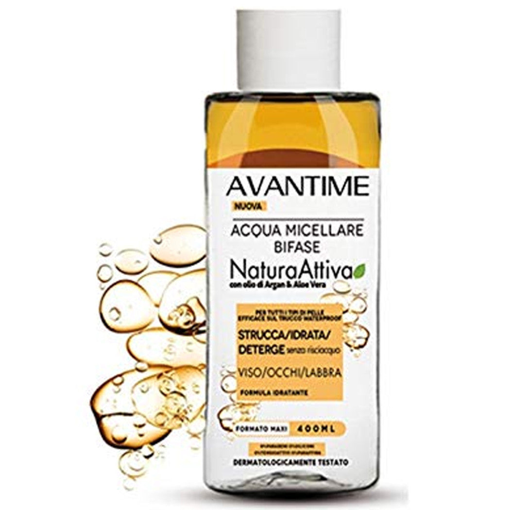 Trade Shop - Acqua Micellare Bifase Con Olio Argan E Aloe Vera Strucca Idrata Deterge 400 Ml -