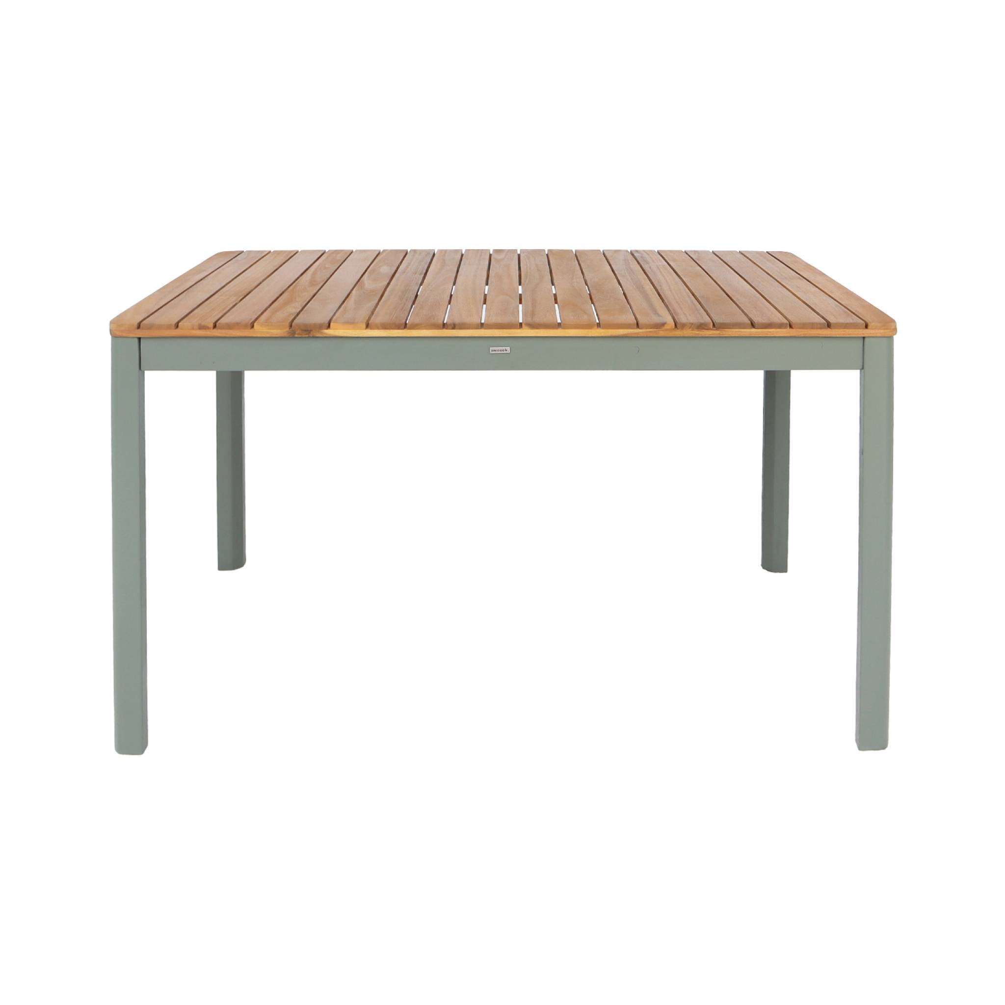 Tavolo da giardino in acacia con angoli arrotondati, 6 posti, verde