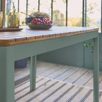 Tavolo da giardino in acacia con angoli arrotondati, 6 posti, verde