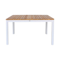 Tavolo da giardino in acacia con angoli arrotondati, 6 posti, bianco