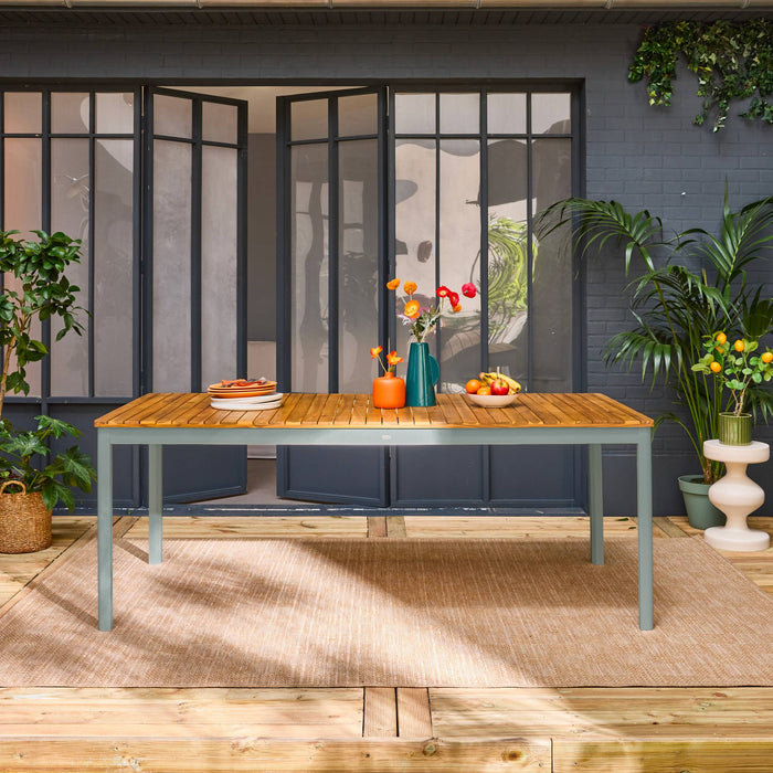 Tavolo da giardino in acacia con angoli arrotondati, 8 posti, verde