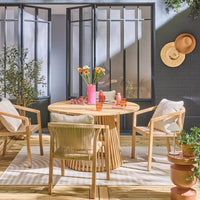 Tavolo da pranzo interno/esterno in legno + 4 poltrone, marrone