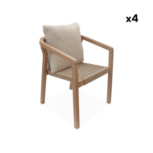 Tavolo da pranzo interno/esterno in legno + 4 poltrone, marrone