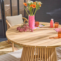 Tavolo da pranzo interno/esterno in legno + 4 poltrone, marrone