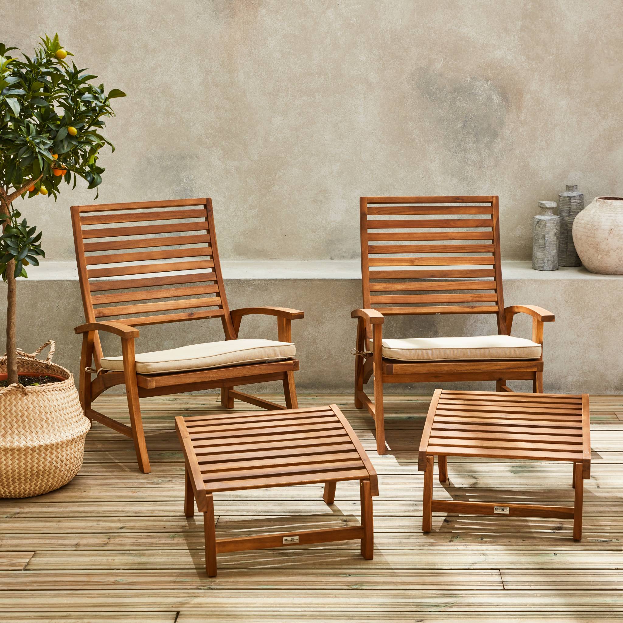 Set di 2 sediaecon poggiapiedi in legno, teck