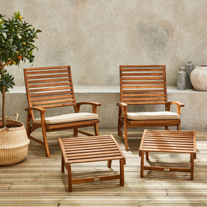 Set di 2 sediaecon poggiapiedi in legno, teck