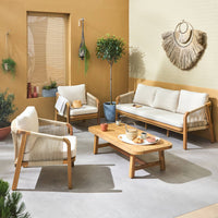 Set da giardino in legno e corda 5 posti, beige