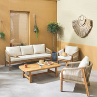 Set da giardino in legno e corda 5 posti, beige