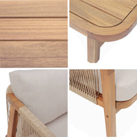 Set da giardino in legno e corda 5 posti, beige