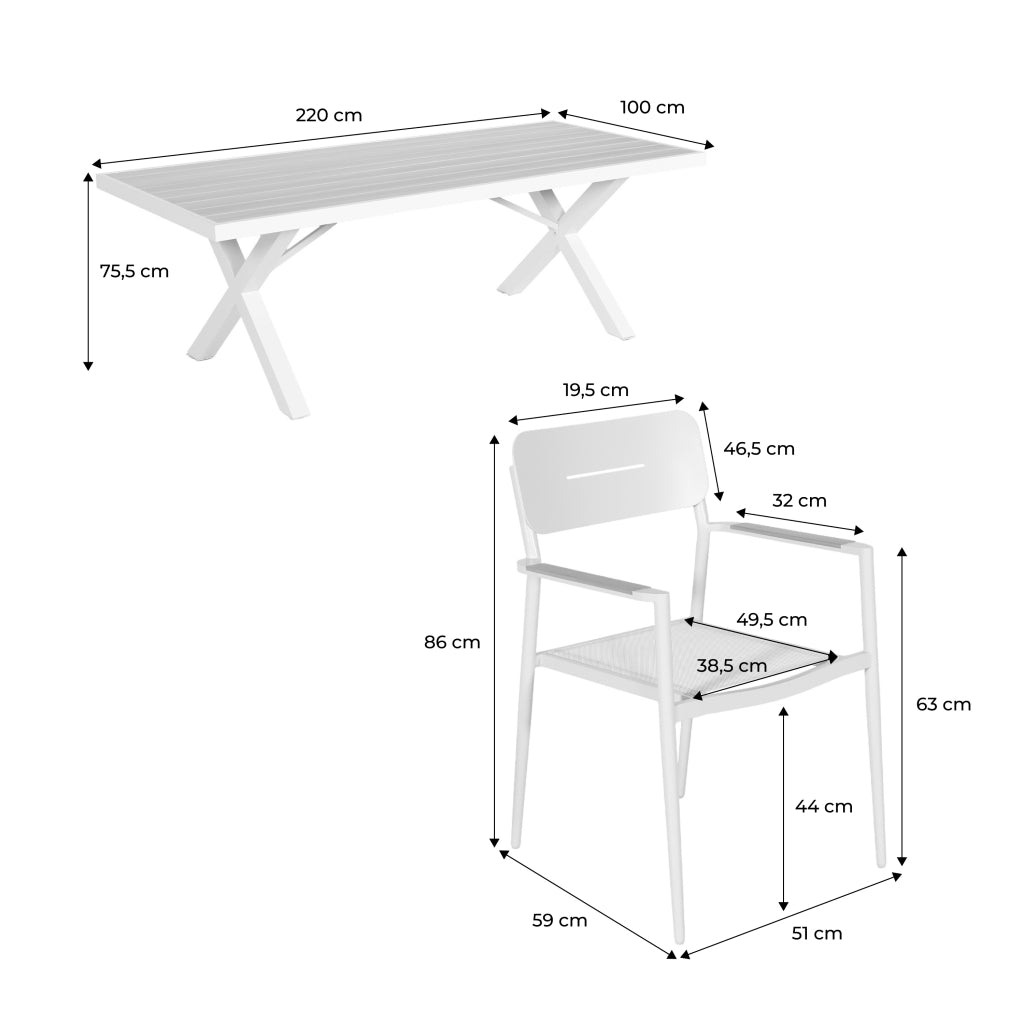 Set tavolo da giardino in alluminio con 8 sedie, marrone naturale