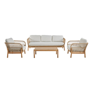 Set da giardino in acacia con corda, 5 posti, beige