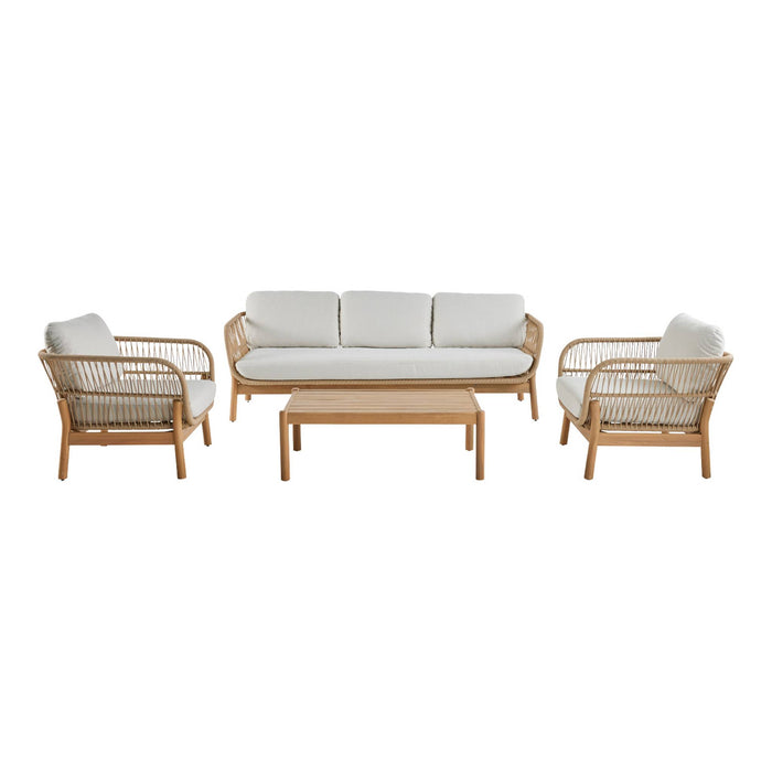 Set da giardino in acacia con corda, 5 posti, beige