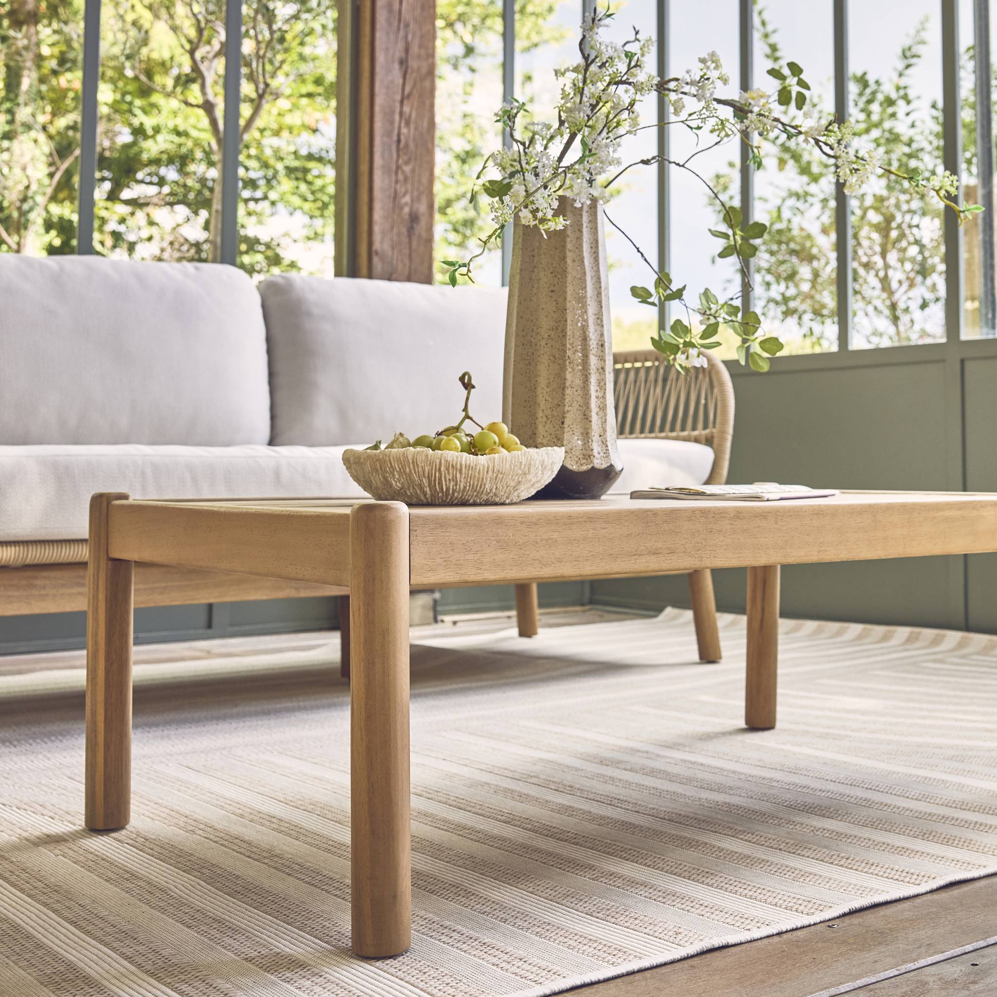 Set da giardino in acacia con corda, 5 posti, beige