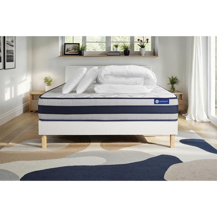 Pacchetto letto completo - Materasso 160x200cm + Box spring con doghe (kit) + 2 cuscini + Piumino - Actiflex Ergo