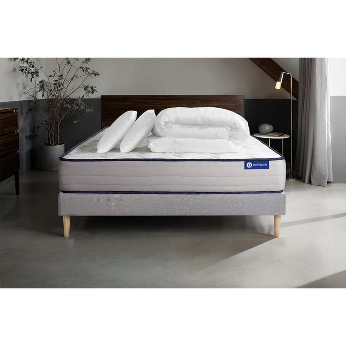 Pacchetto letto completo - Materasso 140x190cm + Box spring con doghe (kit) + 2 cuscini + Piumino - Actiflex Form