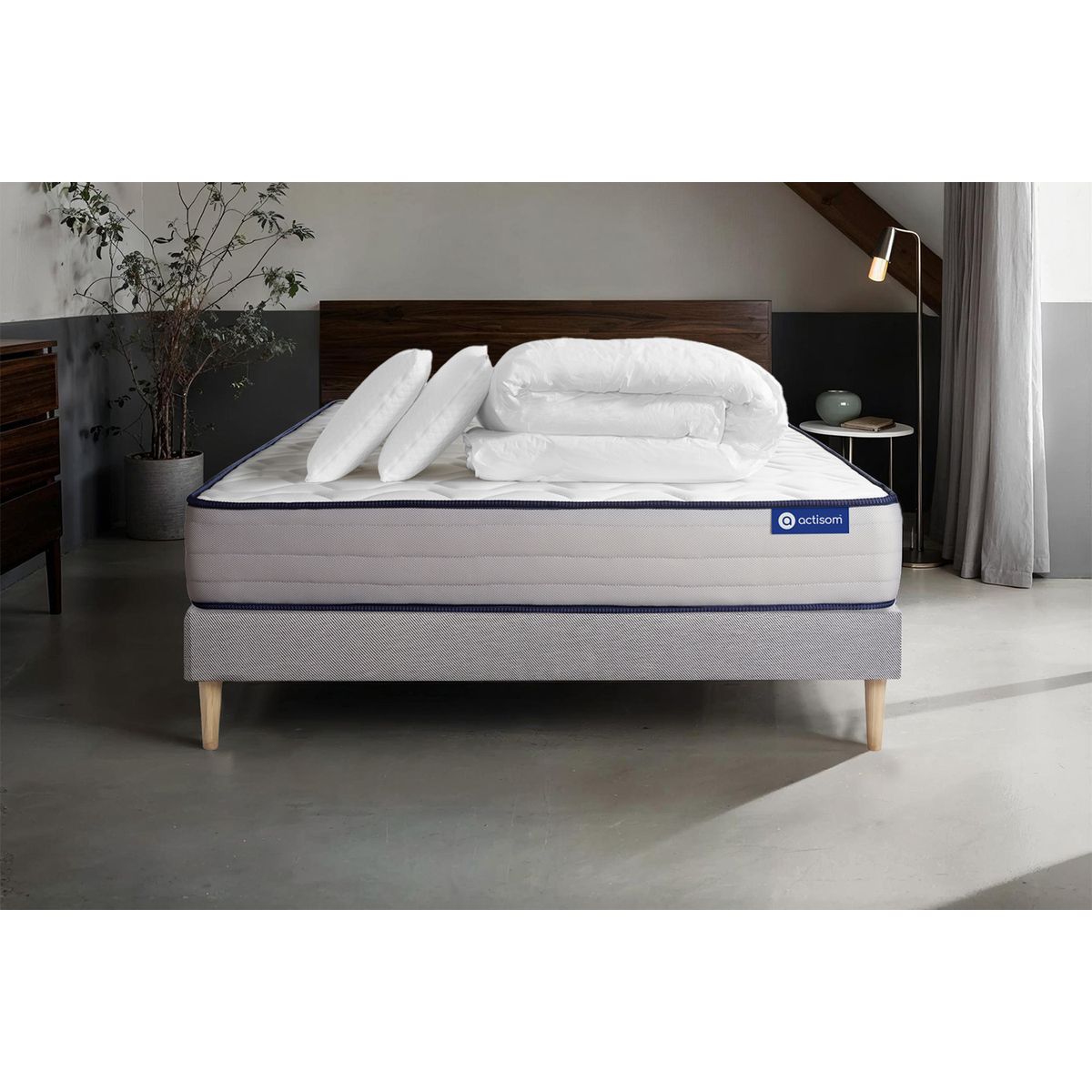 Pacchetto letto completo - Materasso 200x200cm + Box spring con doghe (kit) + 2 cuscini + Piumone - Actiflex Form
